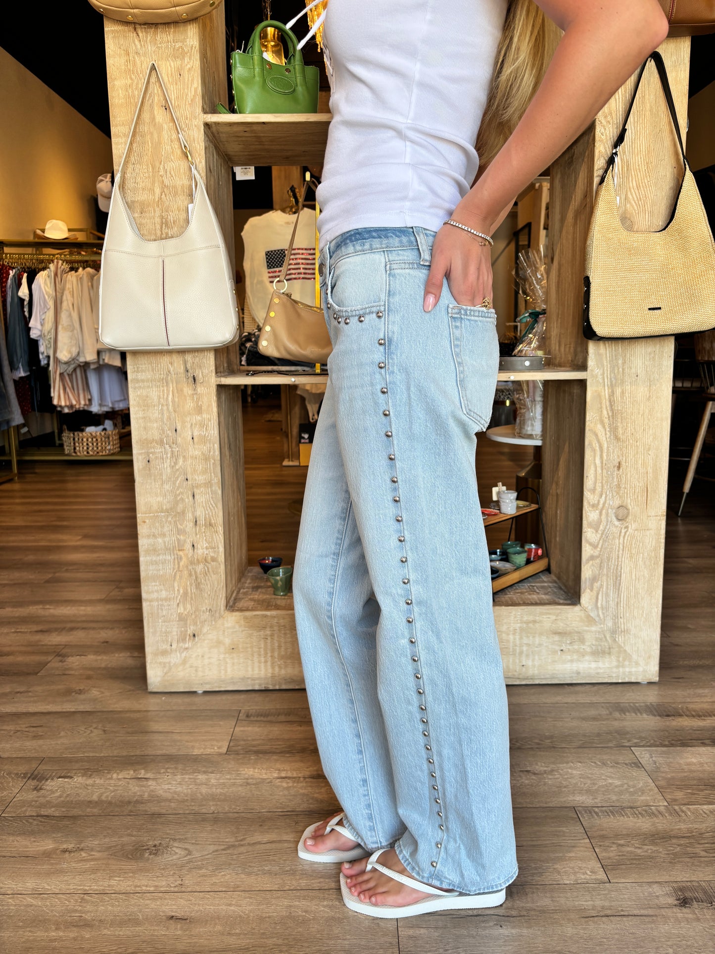 Light Denim Low Rise Studded Baggy Jean-JBD