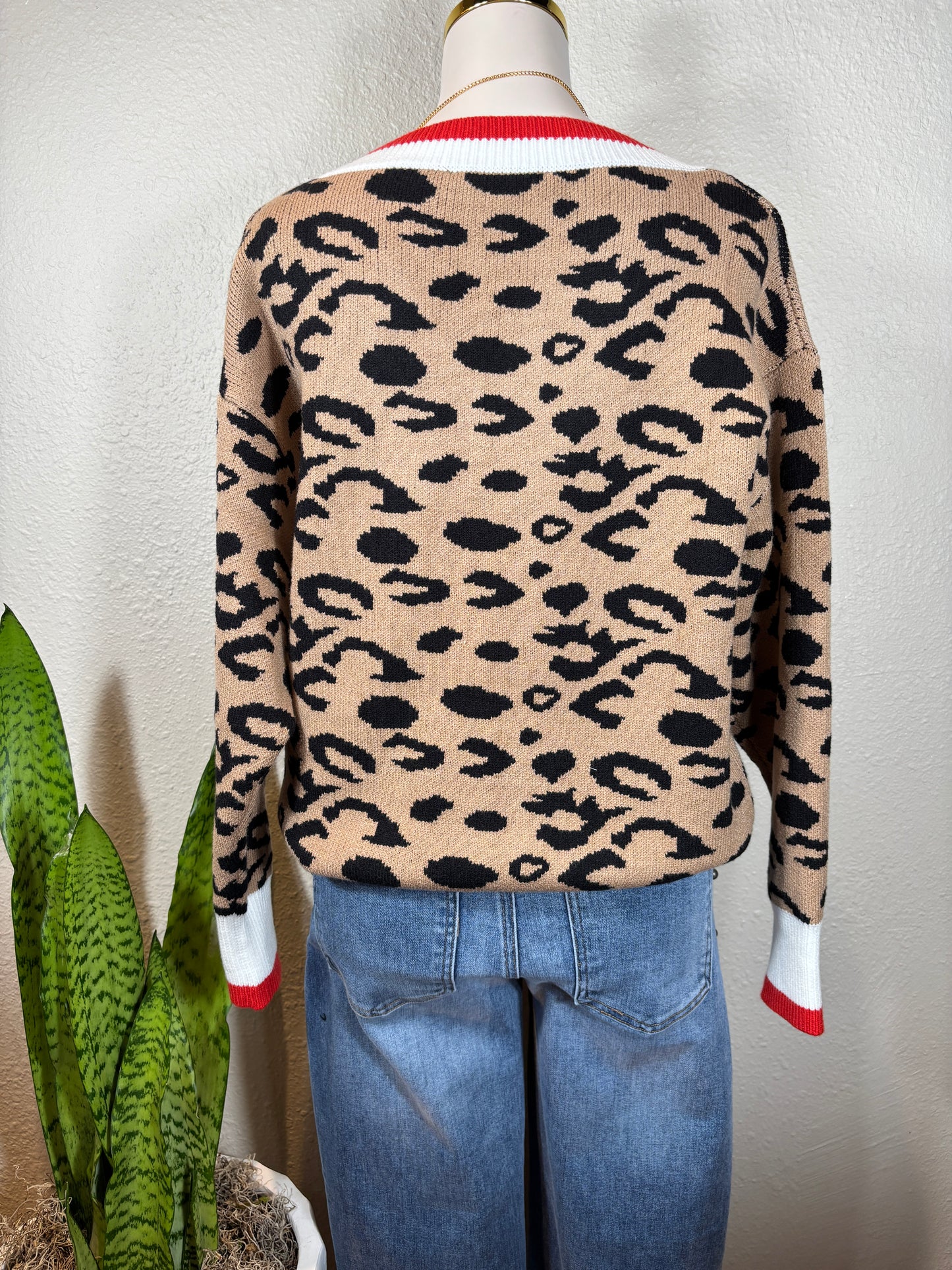 Leopard Pattern Rib Knitted Sweater