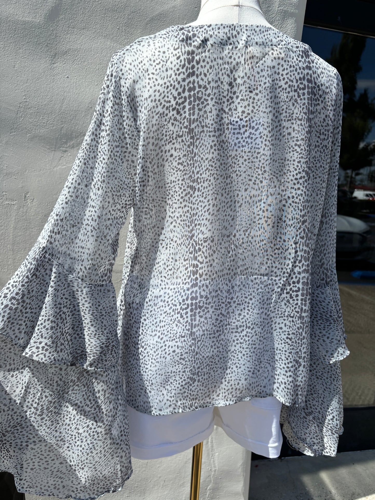 Blue Lace Wing Sleeve Blouse