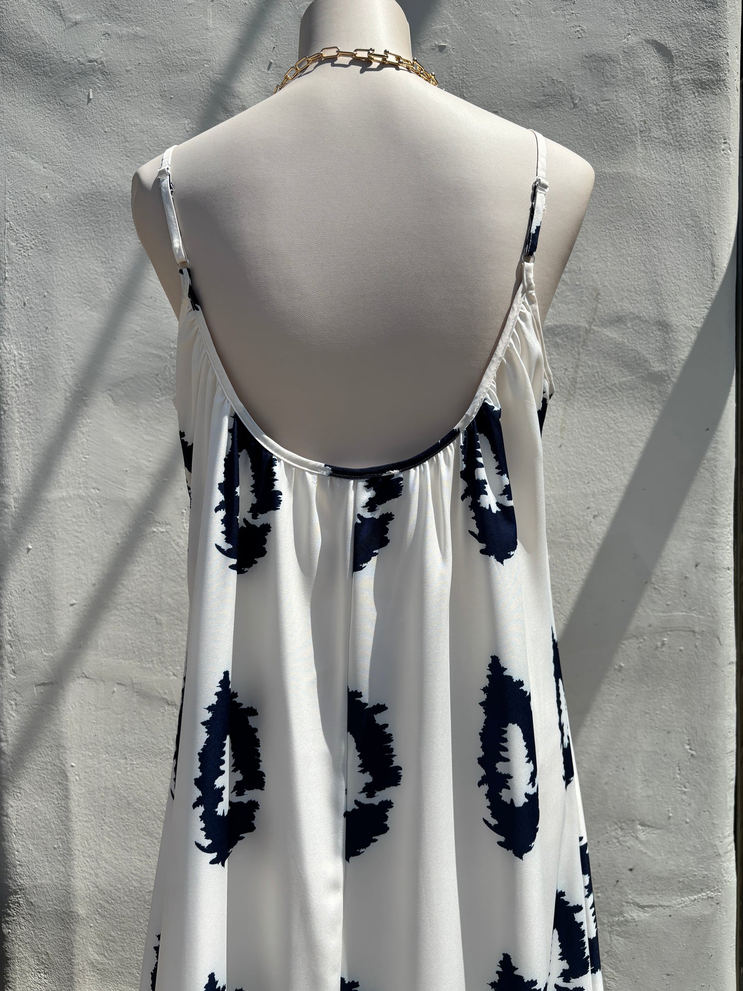 Skinny Strap White/Blue Midi Dress