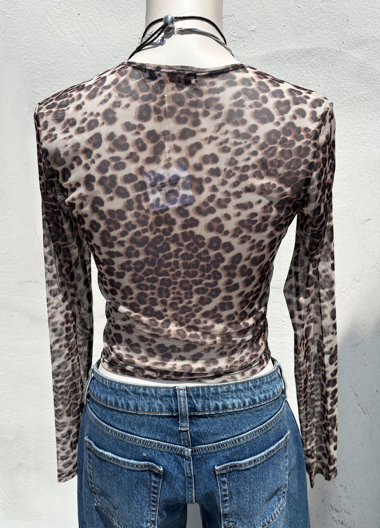 Mesh Leopard Print L/S Top