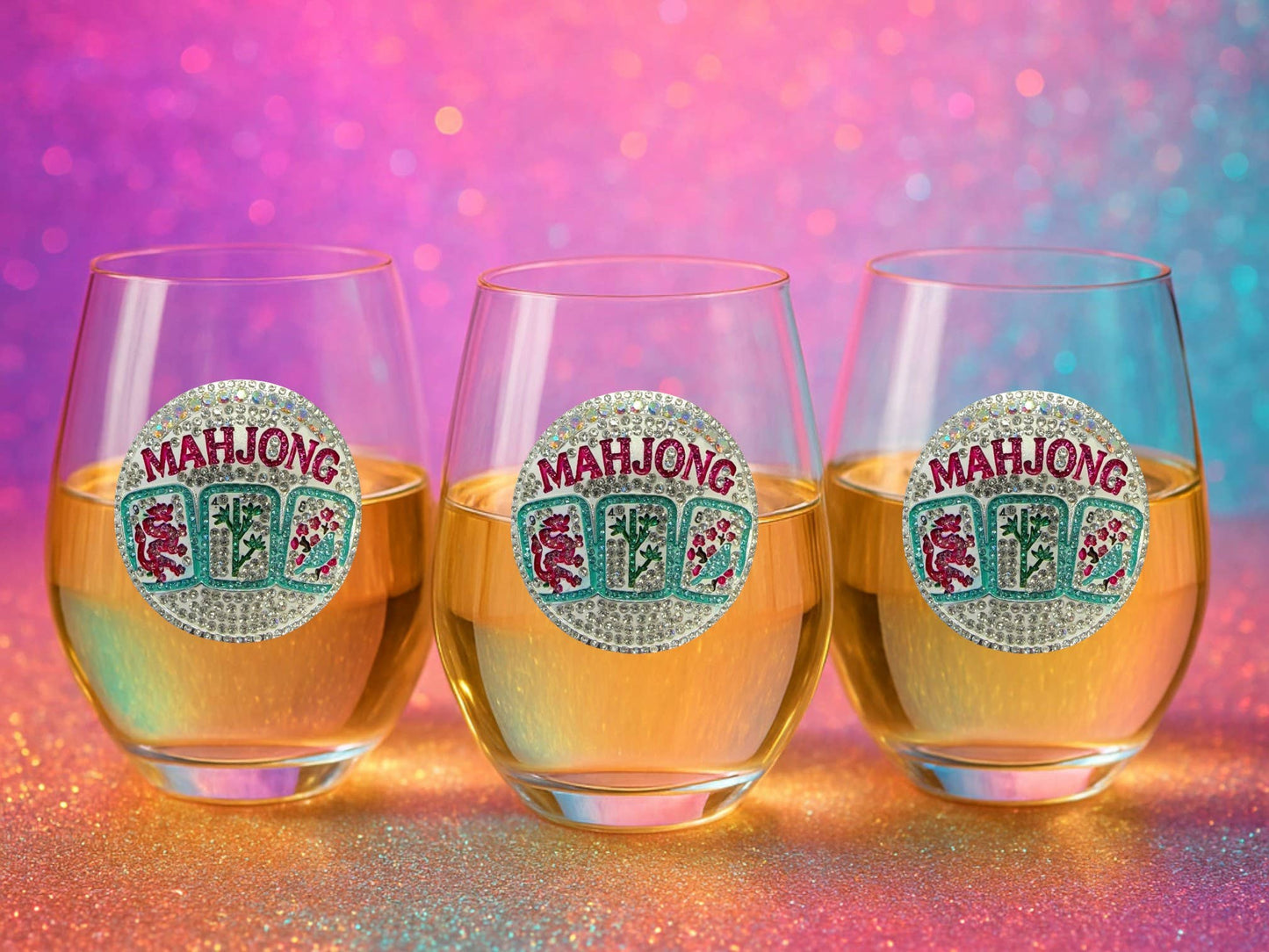 Mahjong Jeweled Stemless Wine Glass
