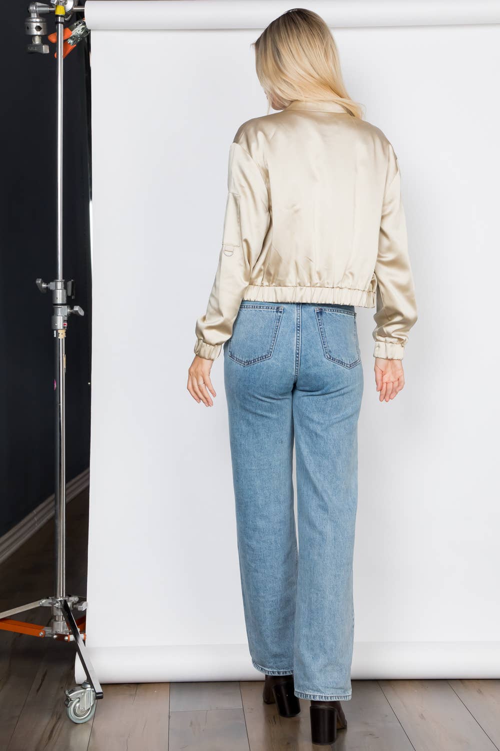 Elegance Satin Zip Up Bomber Jacket