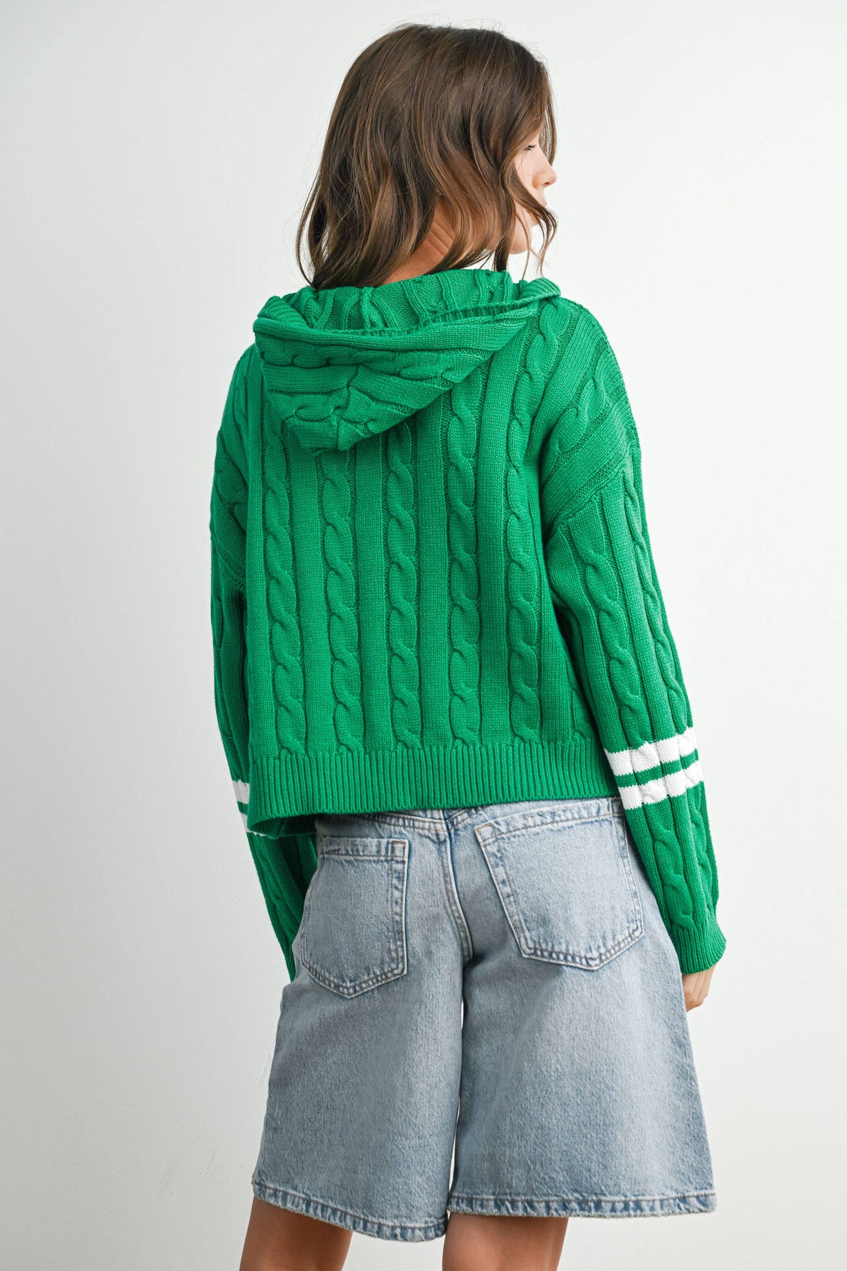 Cable Knit Zip-Up Hoodie Cardigan - BMC8196