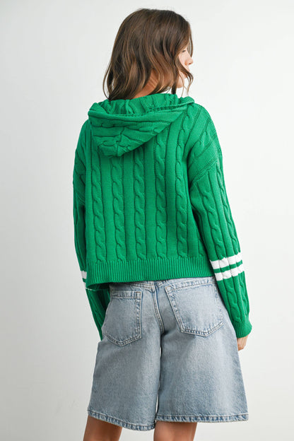 Cable Knit Zip-Up Hoodie Cardigan - BMC8196
