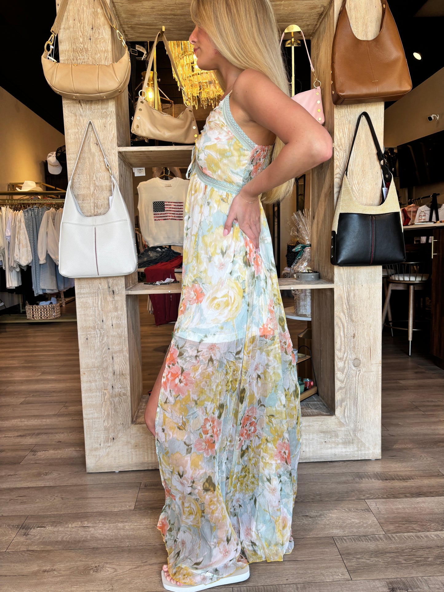 Yellow/Aqua Lace trim Maxi dress- AAK