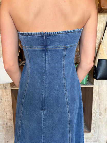Denim  Strapless Maxi Dress