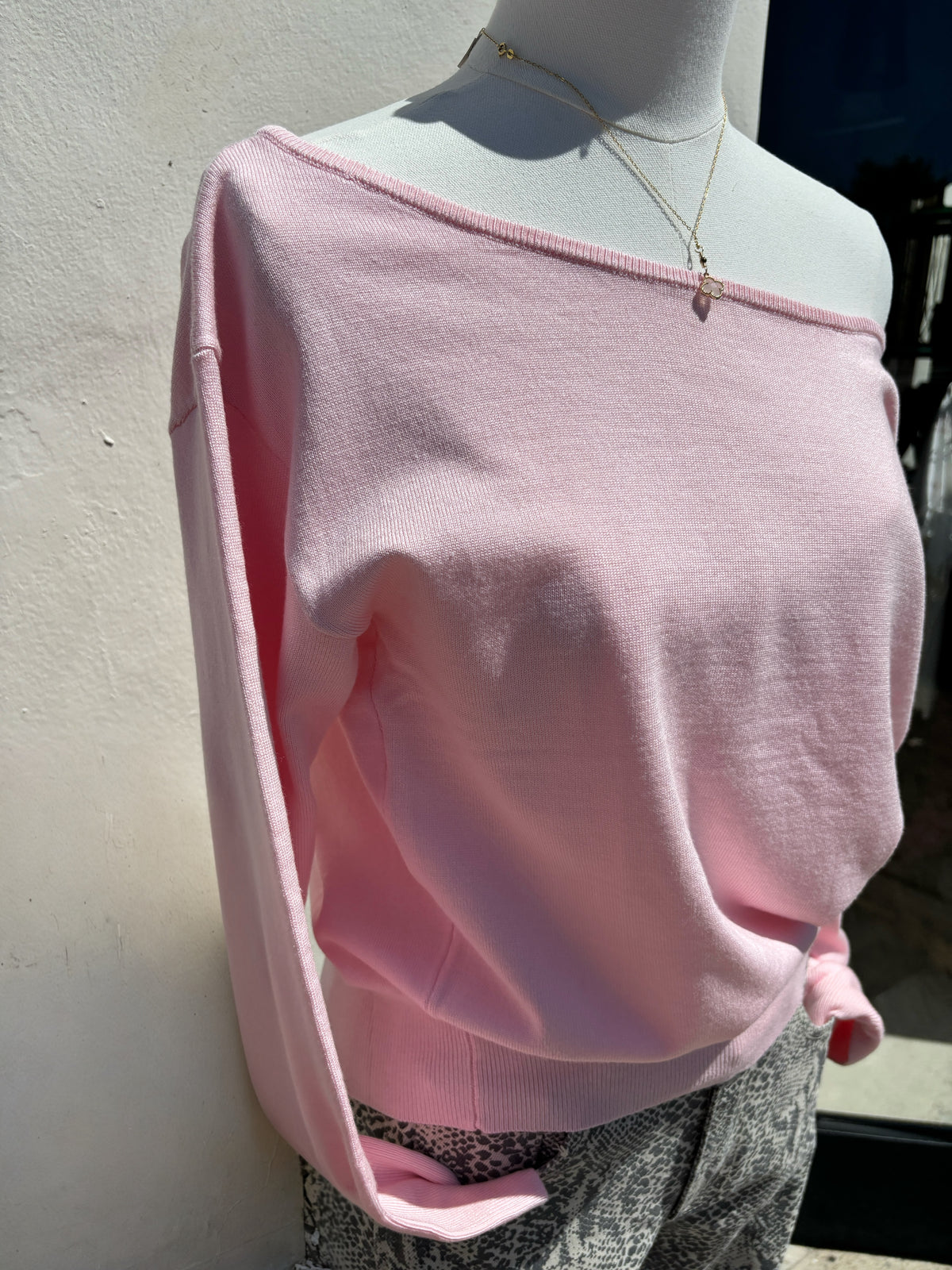 Pink L/S Off Shoulder Knit top-mlLove Football Sweatshirt