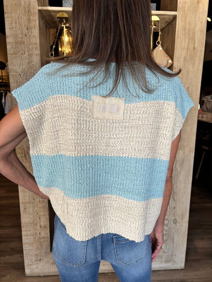 Striped Design Sleeveless Sweater Mint/Oatmeal