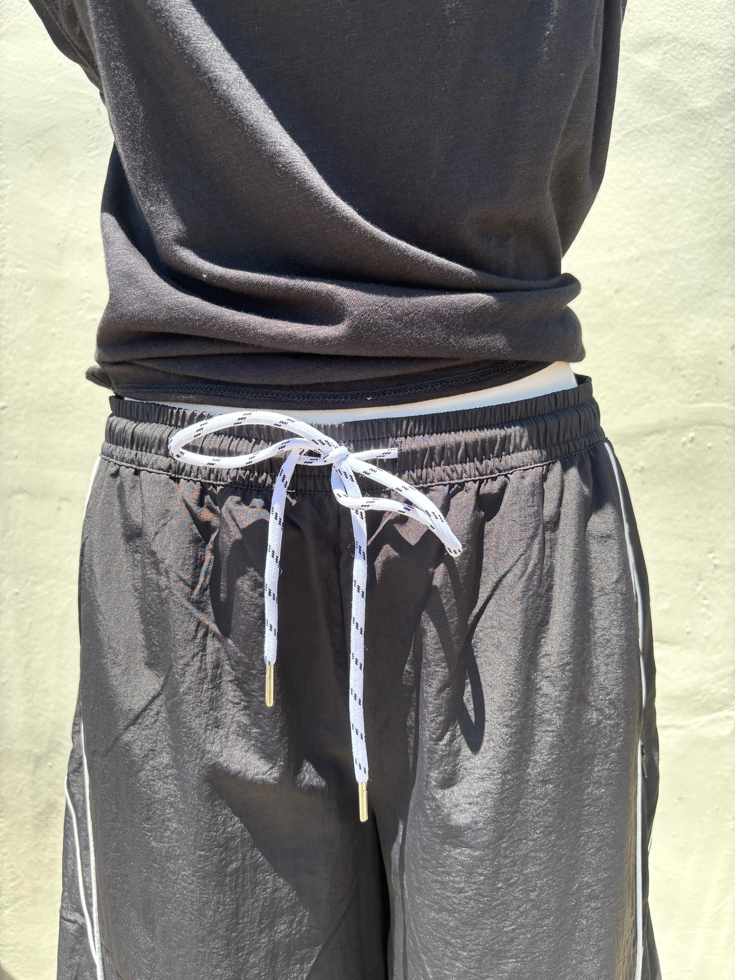 Nylon Track Pants Wide Leg