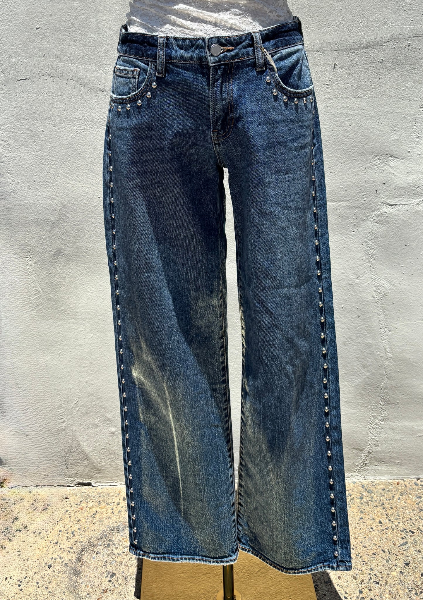 Light Denim Low Rise Studded Baggy Jean-JBD
