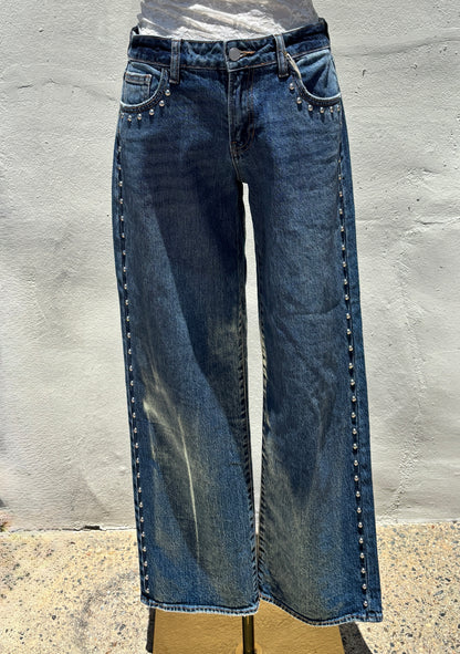 Light Denim Low Rise Studded Baggy Jean-JBD