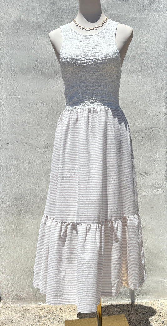Crinckled Tank taupe Stripe Midi Dress