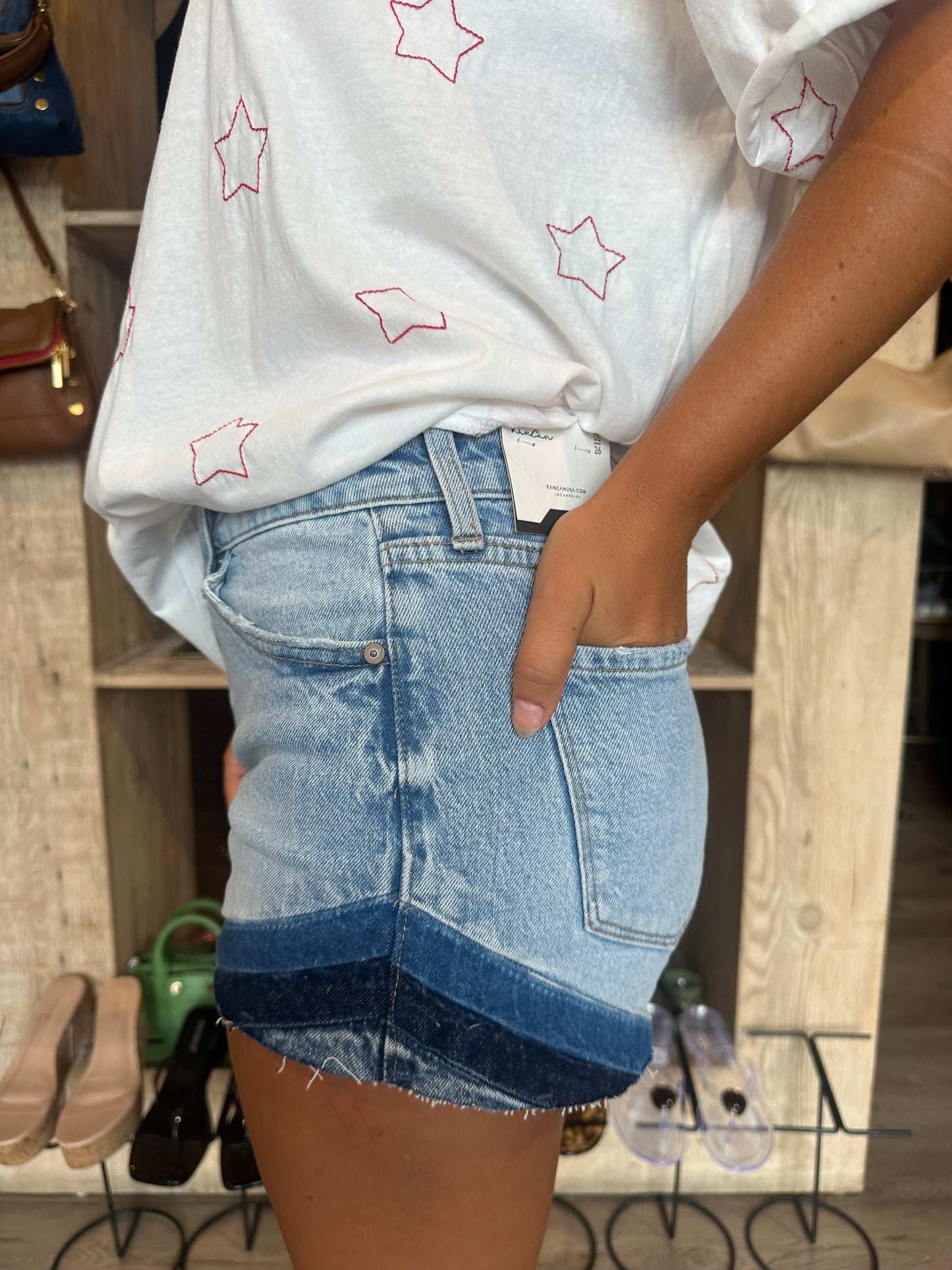 High Rise Denim Detailed Shorts-Kan
