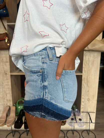 High Rise Denim Detailed Shorts-Kan
