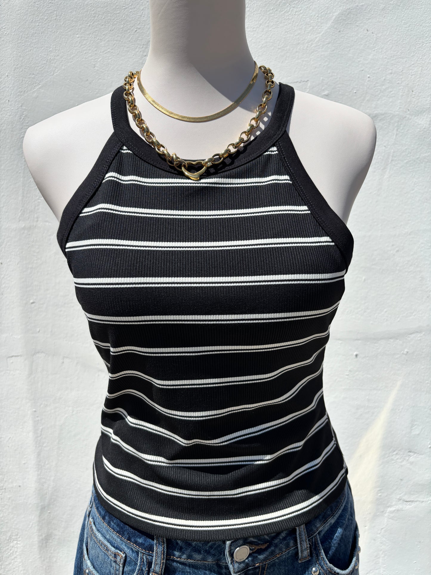 High Neck Stripe Tank Top-MM