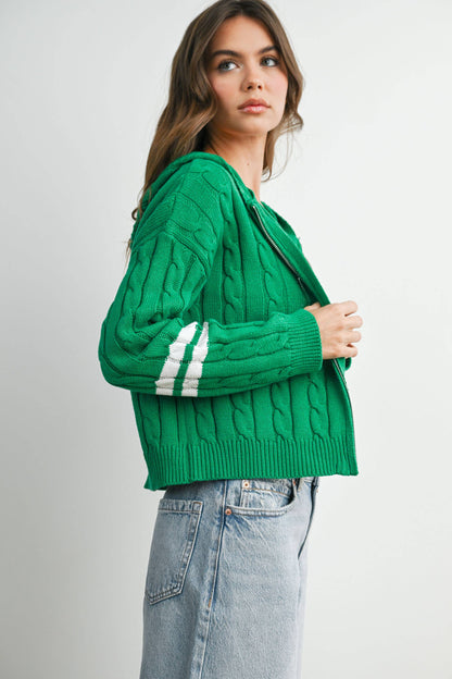 Cable Knit Zip-Up Hoodie Cardigan - BMC8196