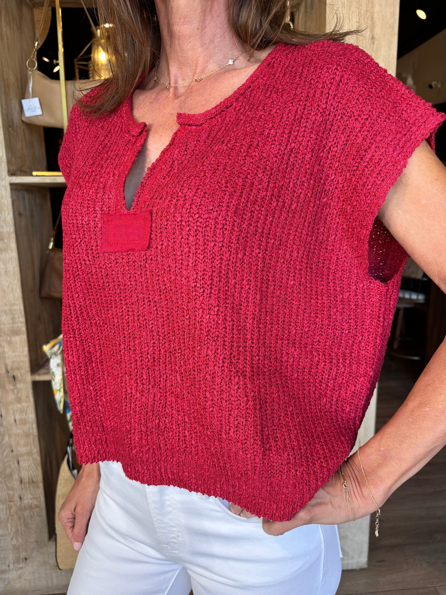 Red Patch Sleevless Sweater