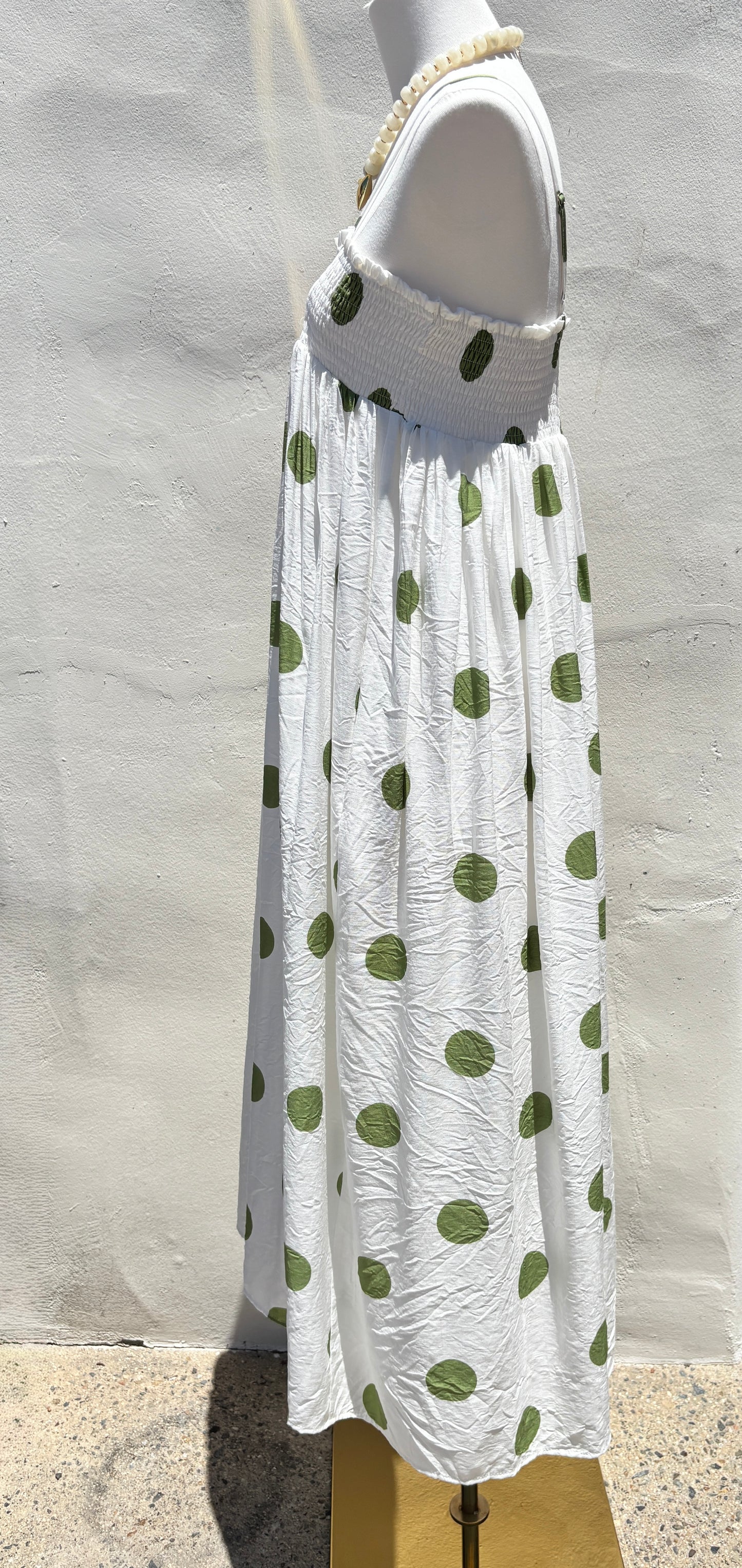 Green Pokadot Lined Maxi Dress-Gi