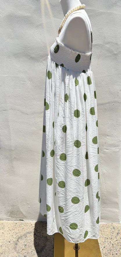 Green Pokadot Lined Maxi Dress-Gi