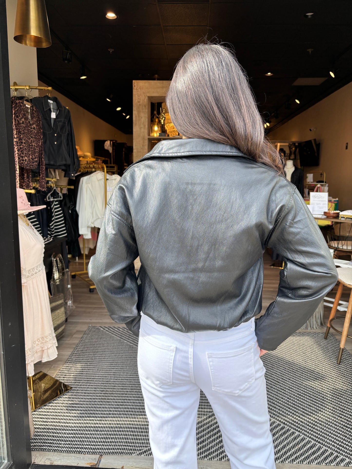 Faux Black Bomber Jacket-LT