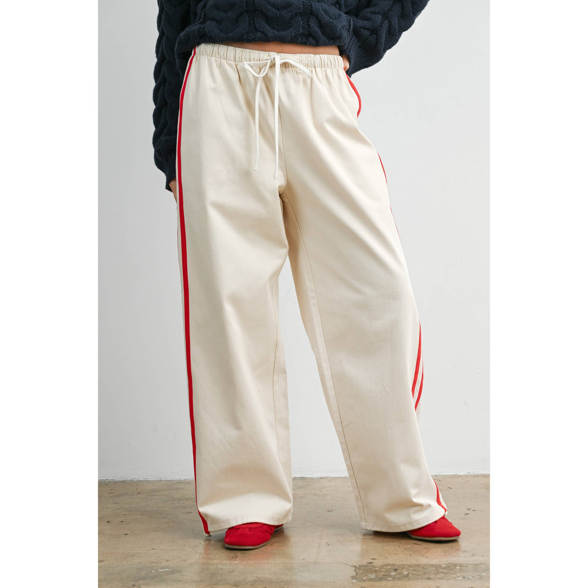 Striped Wide-Leg Drawstring Track Pants - BMP8039