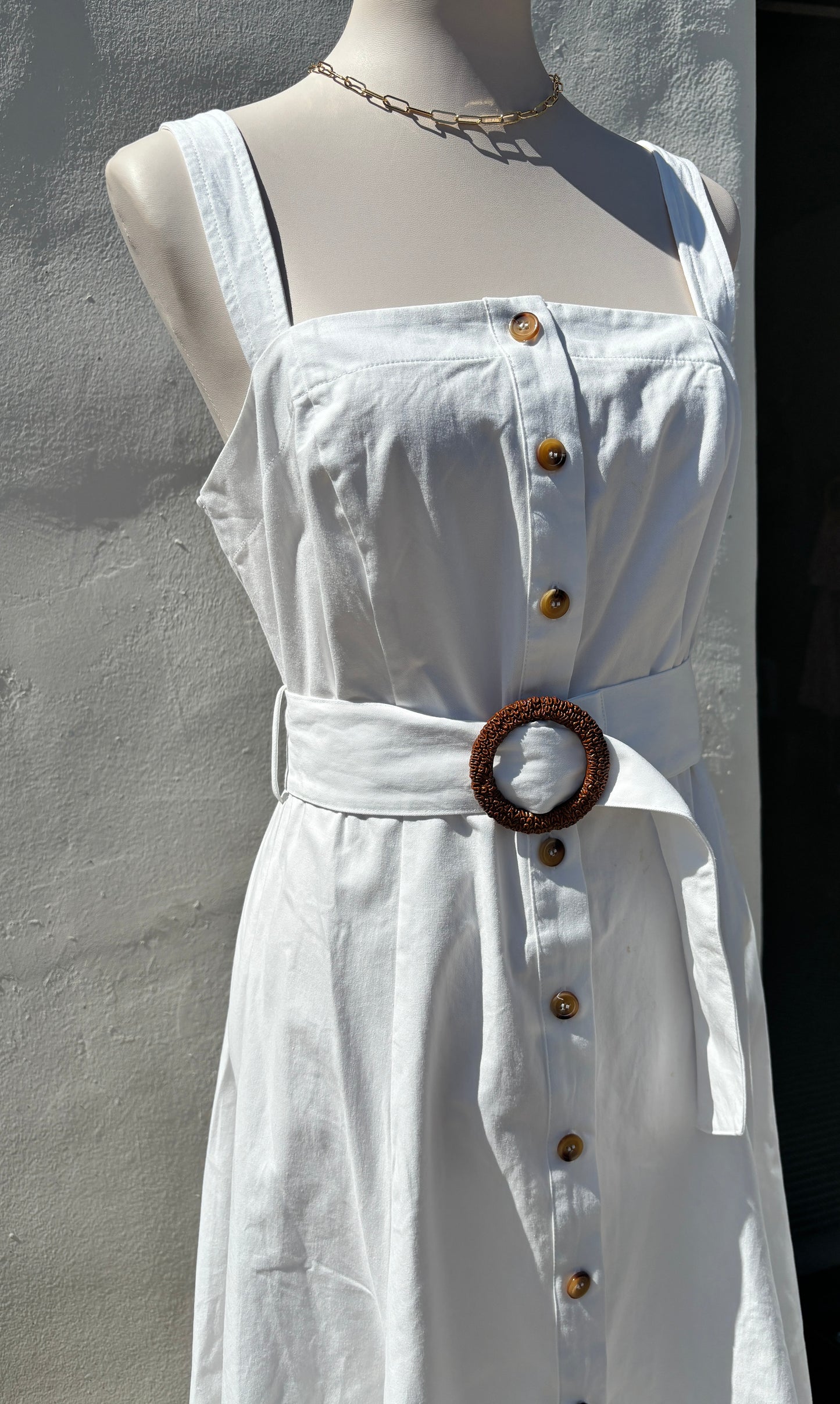 Off White Sleeveless button down Belted Midi Dress-AAk