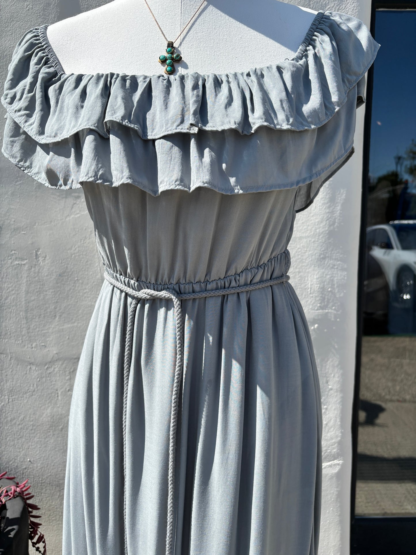 Off Shoulder Ruff Midi Sage