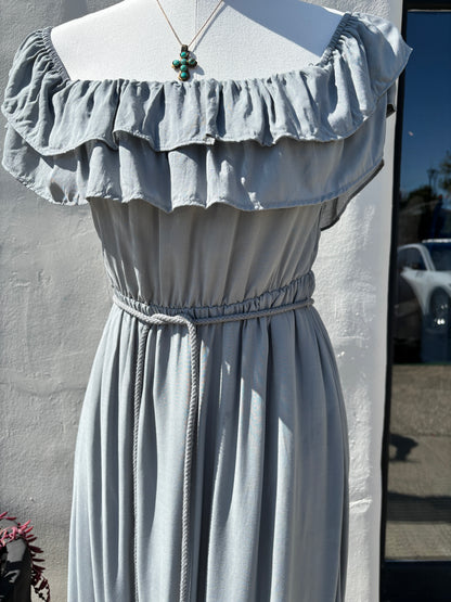 Off Shoulder Ruff Midi Sage