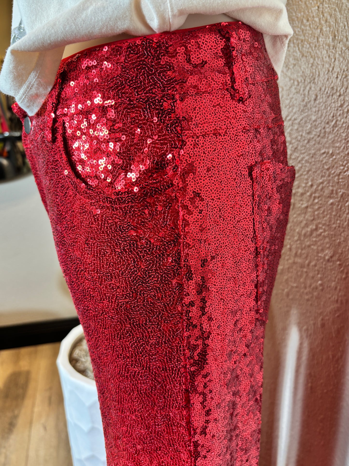 Christmas Mid Rise Leg FLare Sequin Holiday Pants