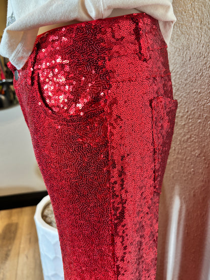 Christmas Mid Rise Leg FLare Sequin Holiday Pants