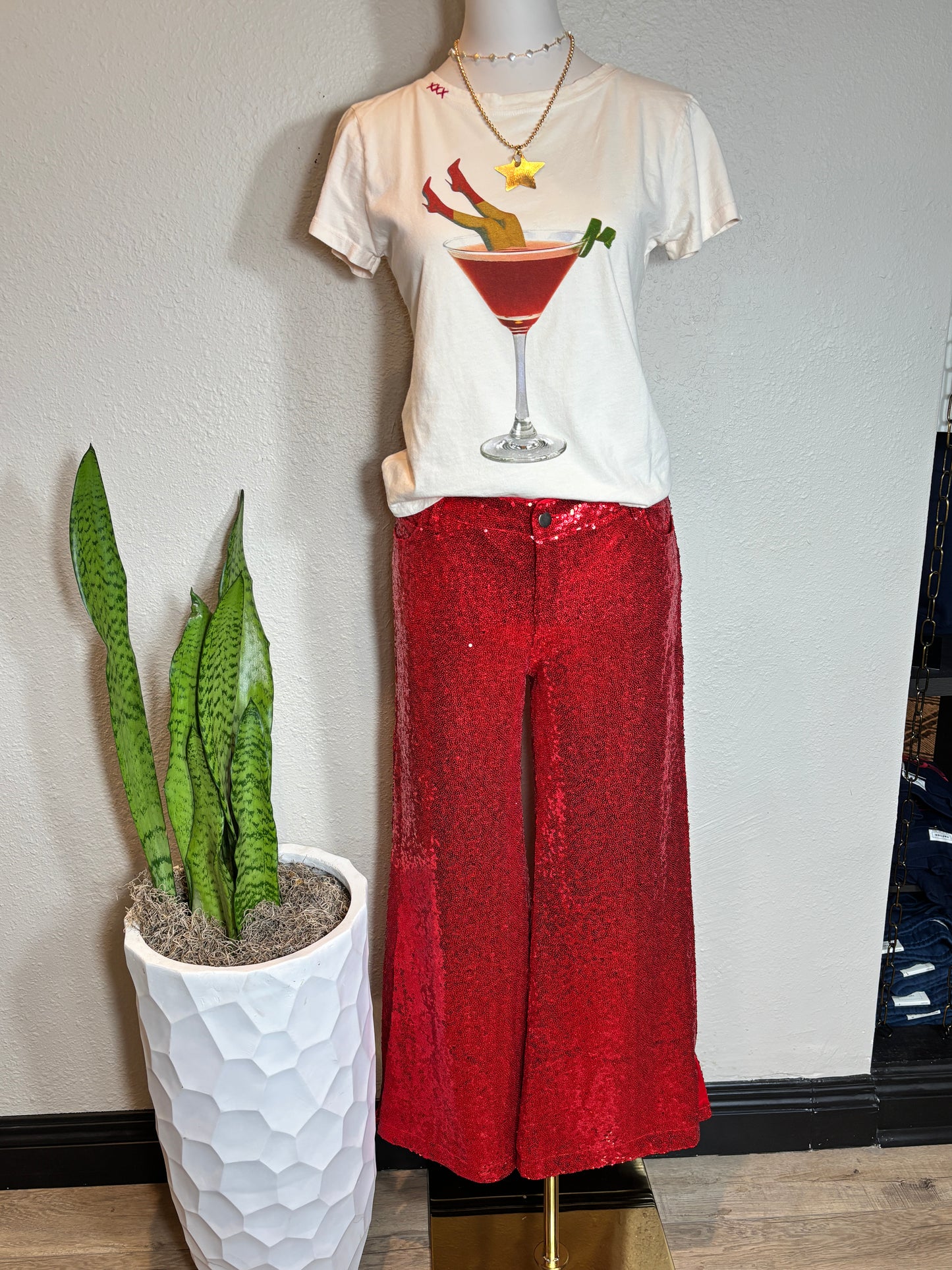 Christmas Mid Rise Leg FLare Sequin Holiday Pants