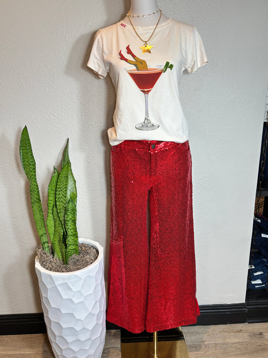 Christmas Mid Rise Leg FLare Sequin Holiday Pants