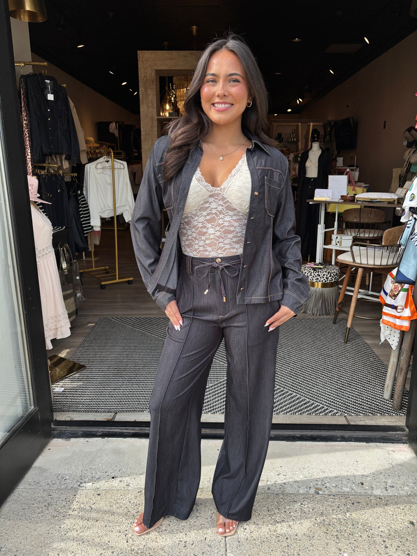Black Denim Wide Leg Pants-LT