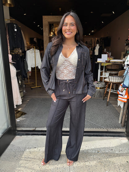 Black Denim Wide Leg Pants-LT
