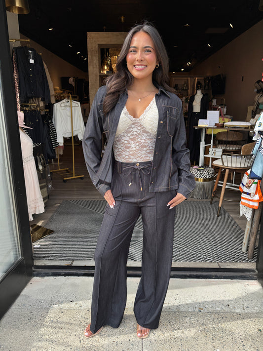 Black Denim Wide Leg Pants-LT