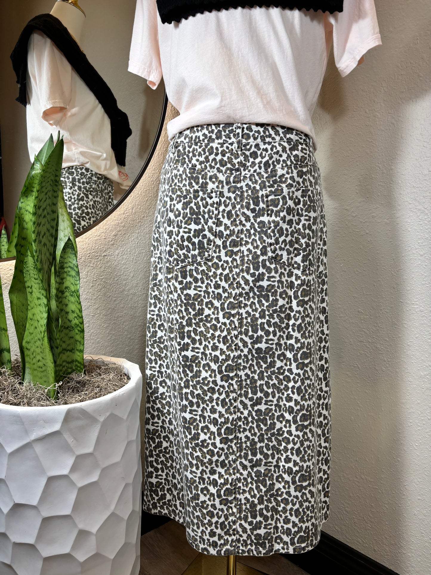 Leopard Print Front Slit Skirt