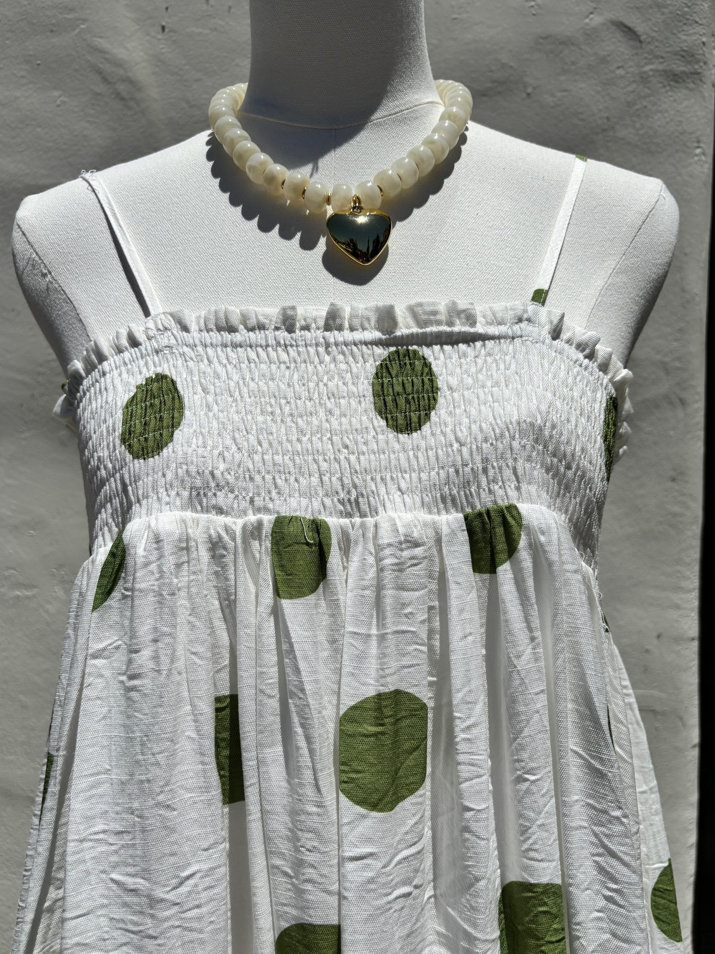 Green Pokadot Lined Maxi Dress-Gi