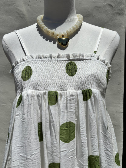 Green Pokadot Lined Maxi Dress-Gi