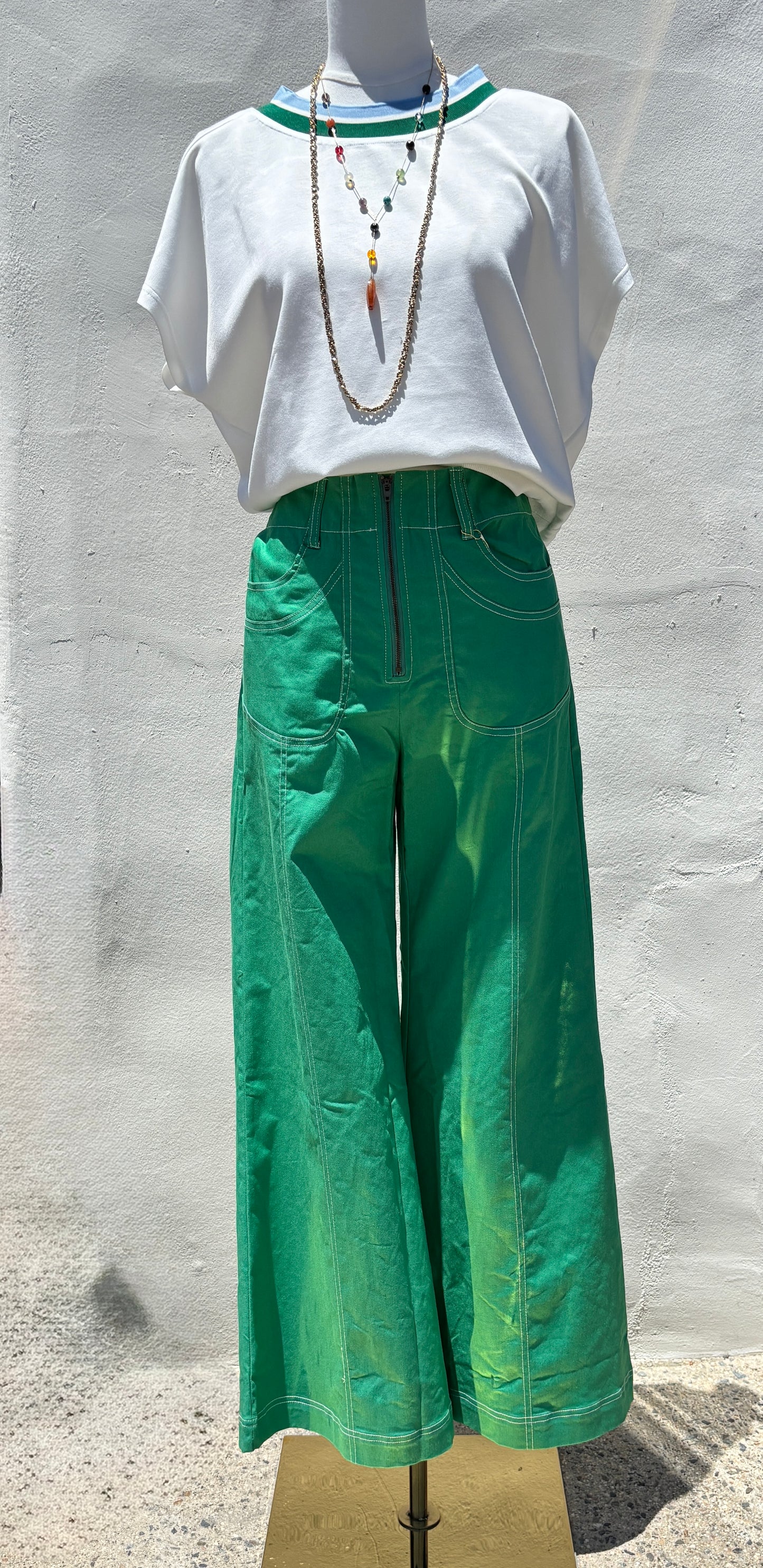 Wide Leg Pant w/ Exposed Zipper-Gi