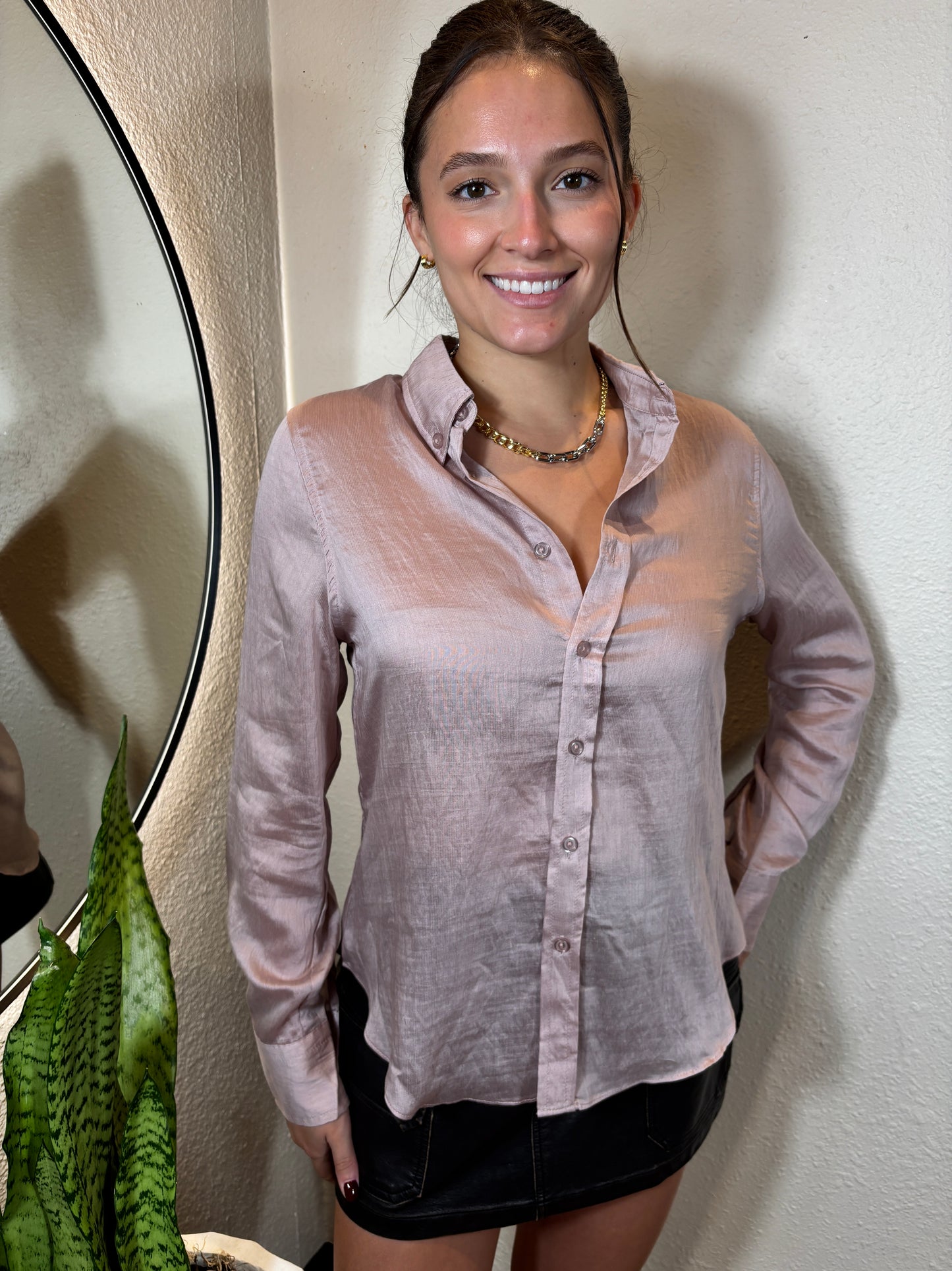 Collared Blouse with Button Accent