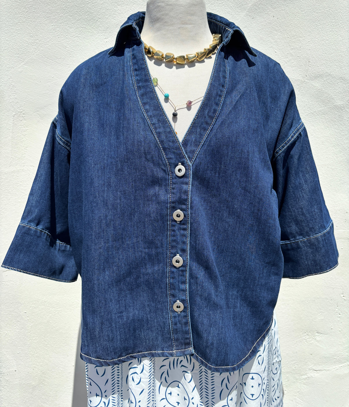 Dark Denim 3/4 Sleeve Top-ml