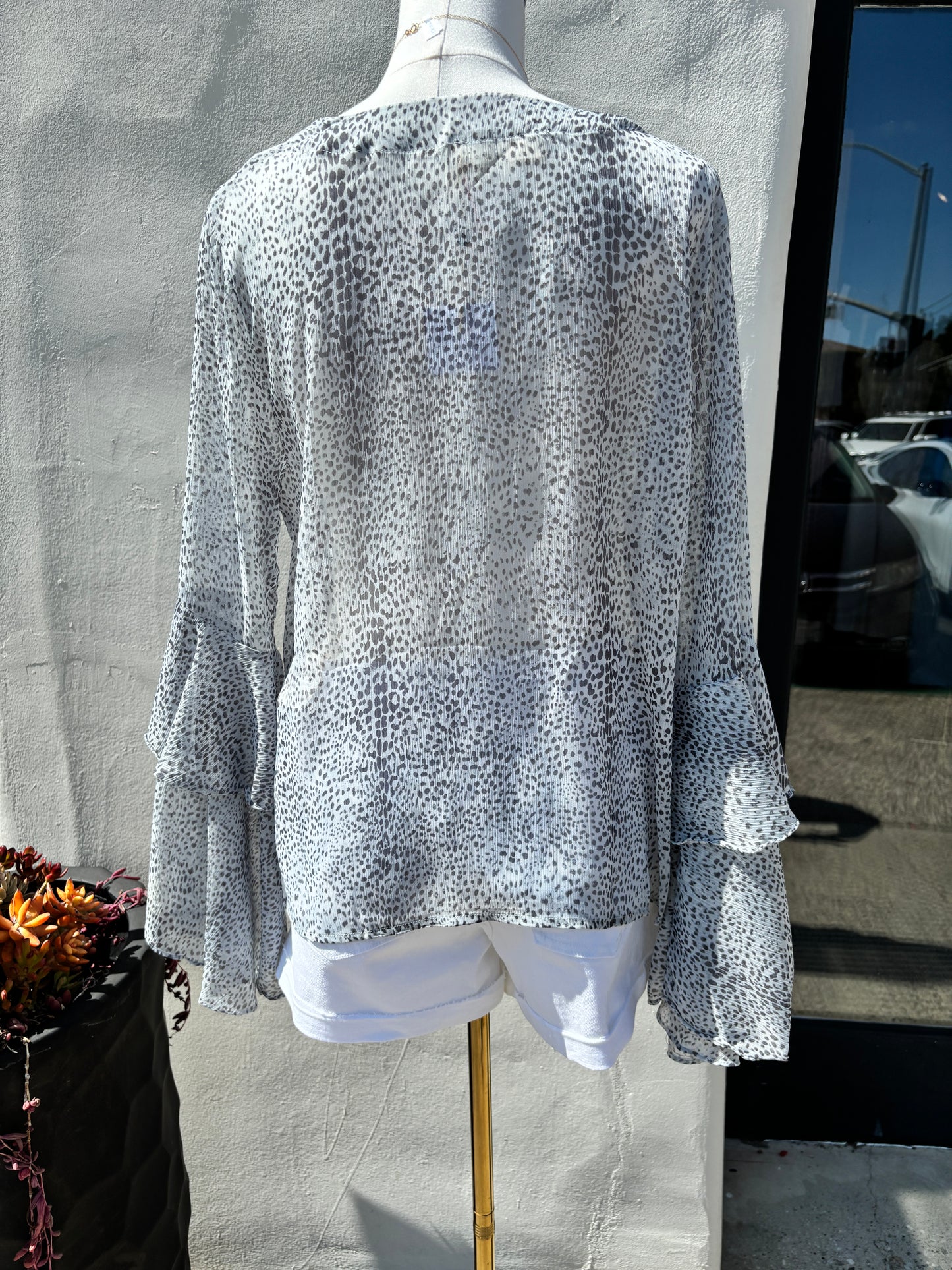 Blue Lace Wing Sleeve Blouse