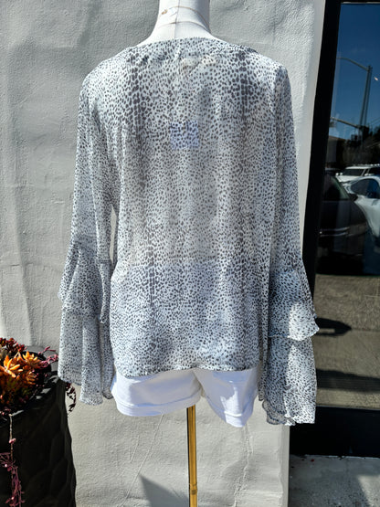 Blue Lace Wing Sleeve Blouse