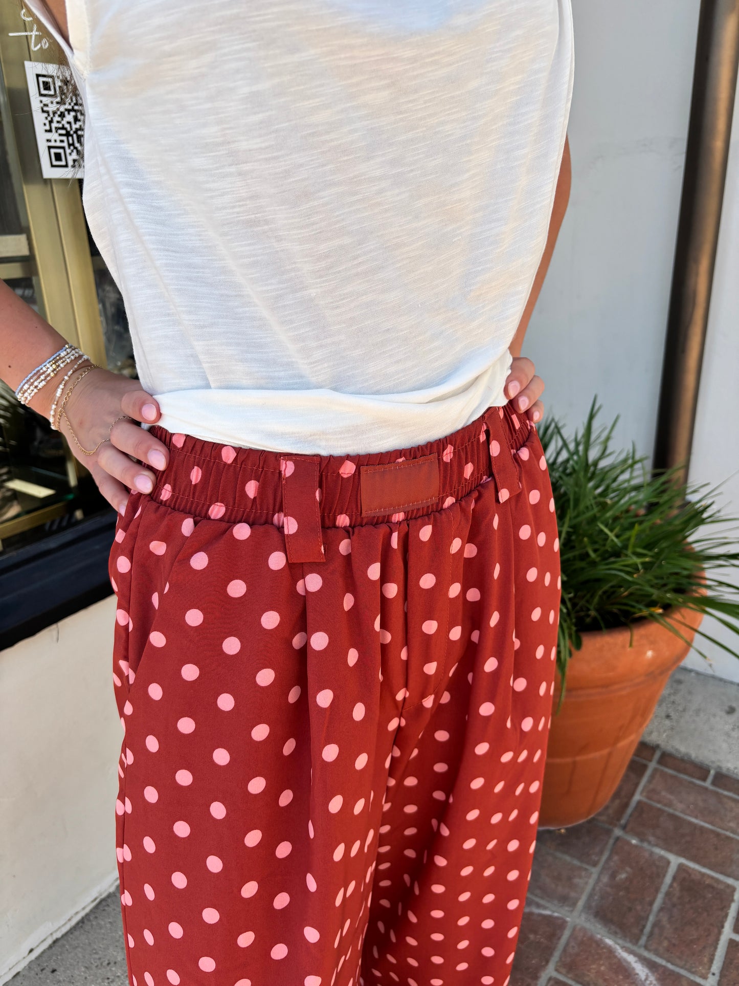 Red PokaDot Silk Pant-Poem