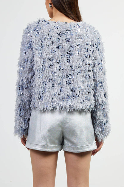 Feathered Sequin Cardigan