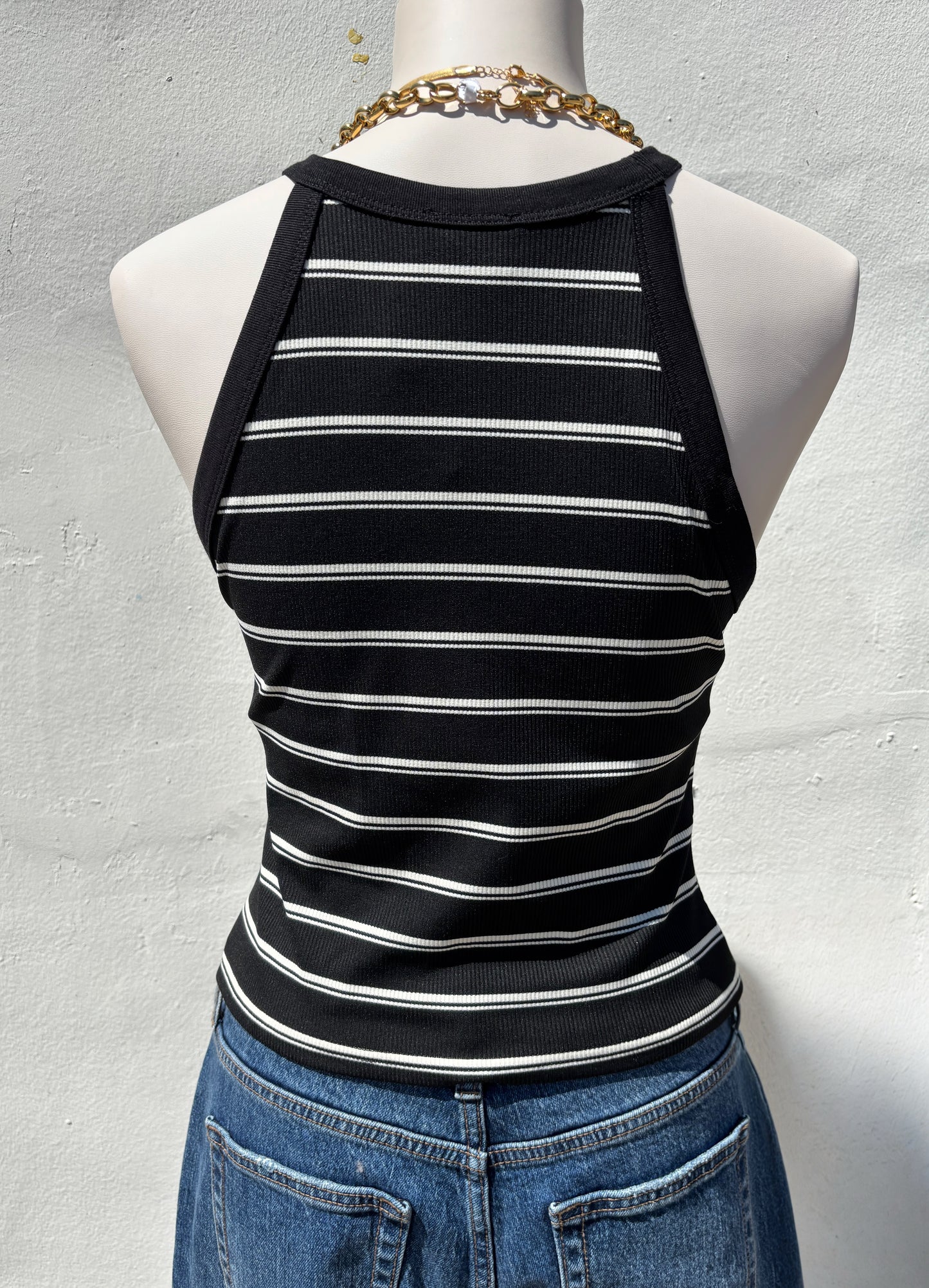 High Neck Stripe Tank Top-MM