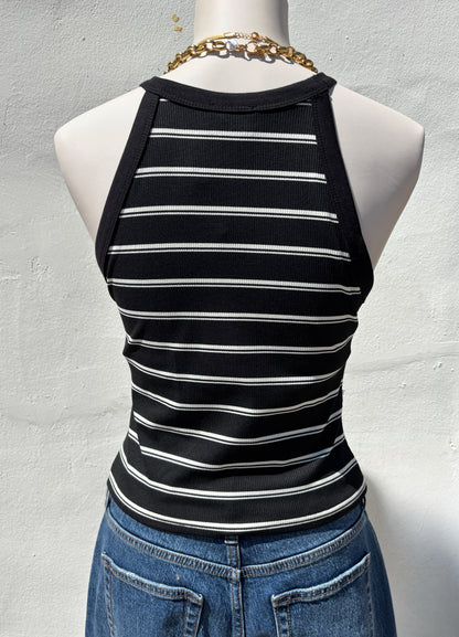 High Neck Stripe Tank Top-MM