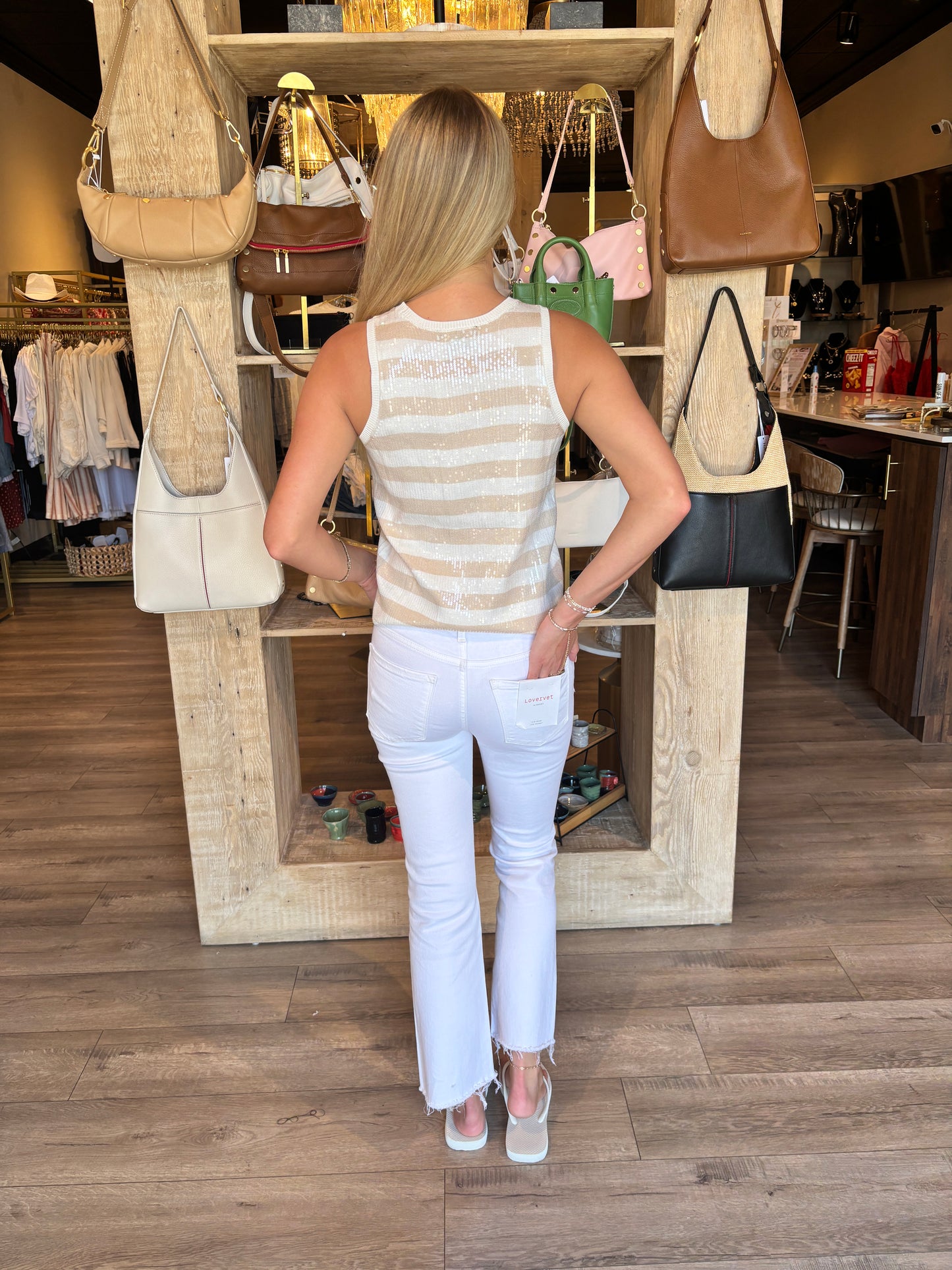 Stripped Summer Shine Sequin Shell-Sanc