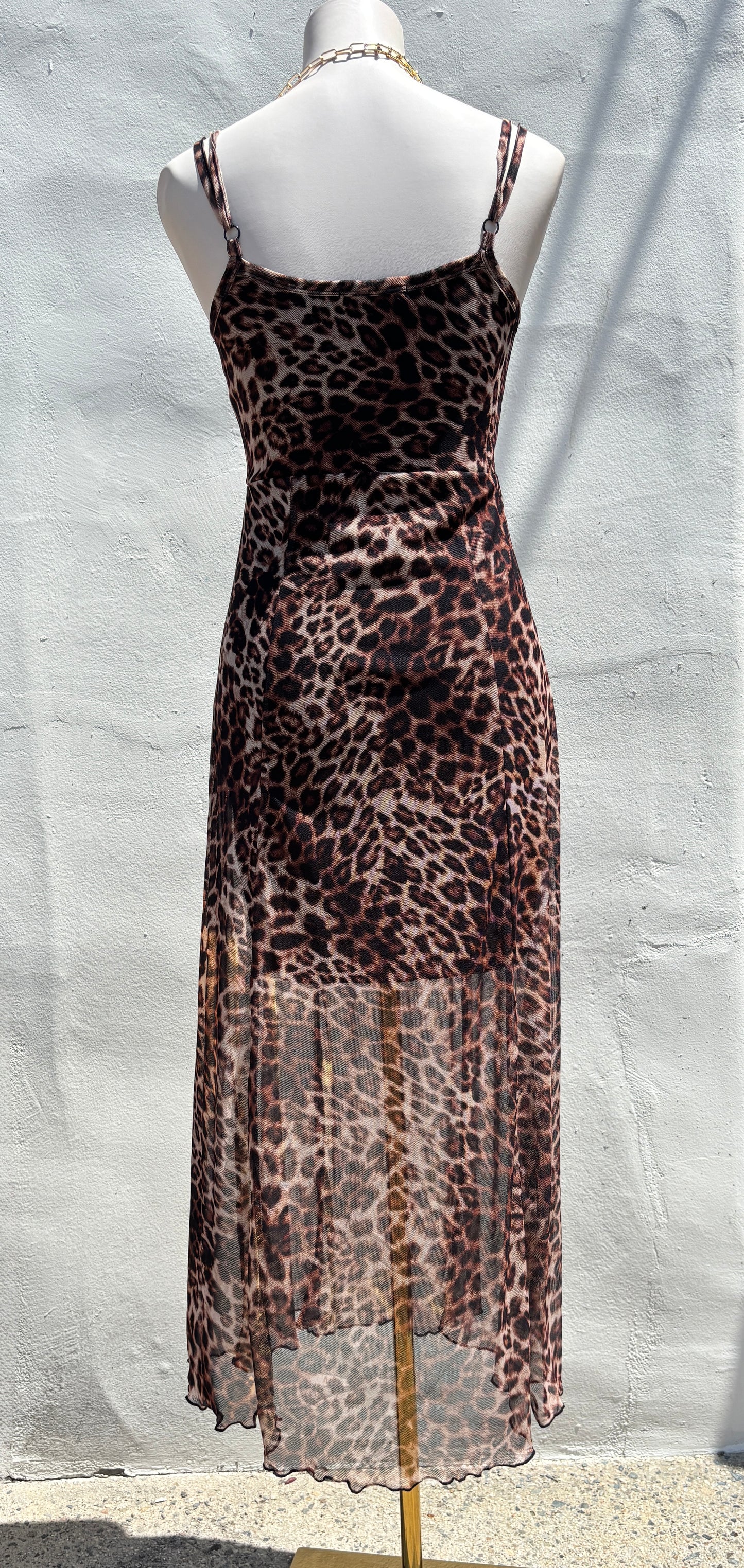 Leopard Mesh Lined Maxi Dress-Hrt